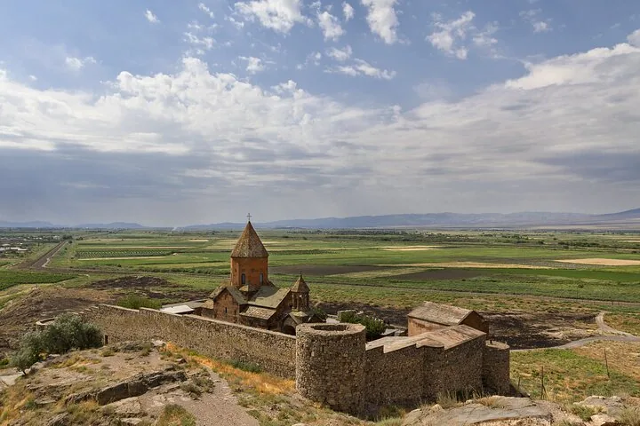 Areni-1 Cave region landscape with an ancient monastery and sweeping plains